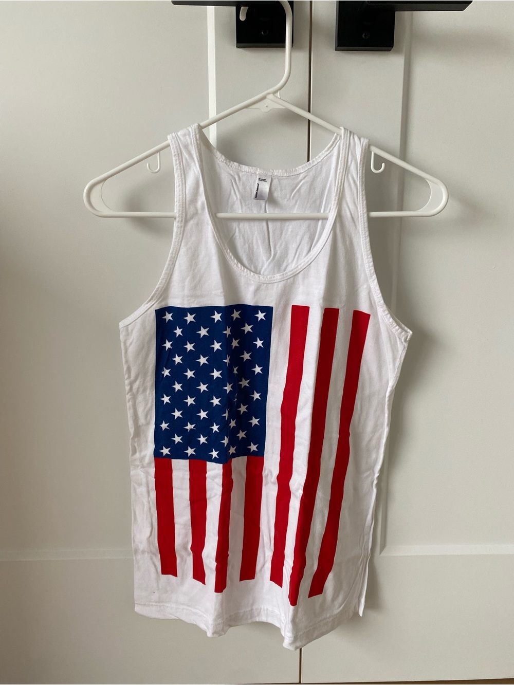 American Apparel White Graphic Tank with Red & Blue Print